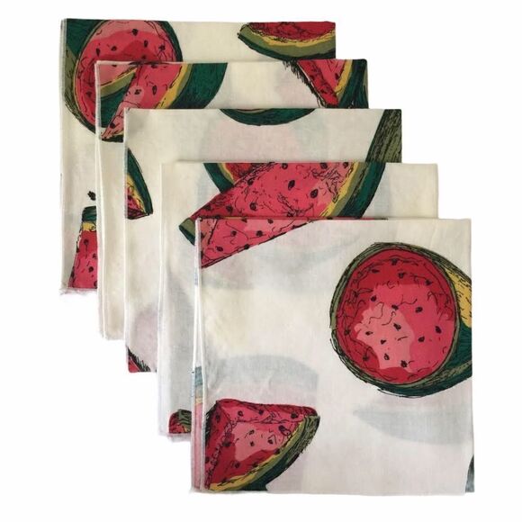 Watermelon Print Table Canvas Napkin 5pcs Unmarked - Picture 1 of 4